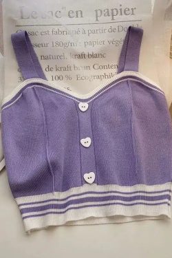 Soft Girl Heart Buttoned Knitted Crop Top