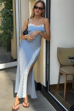 Soft Girl Lace Trim Midi Dress