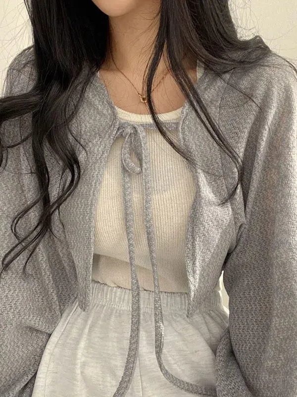 Soft Girl Lace Up Crop Cardigan