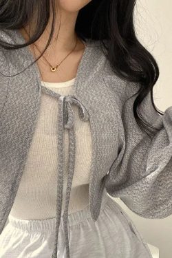 Soft Girl Lace Up Crop Cardigan