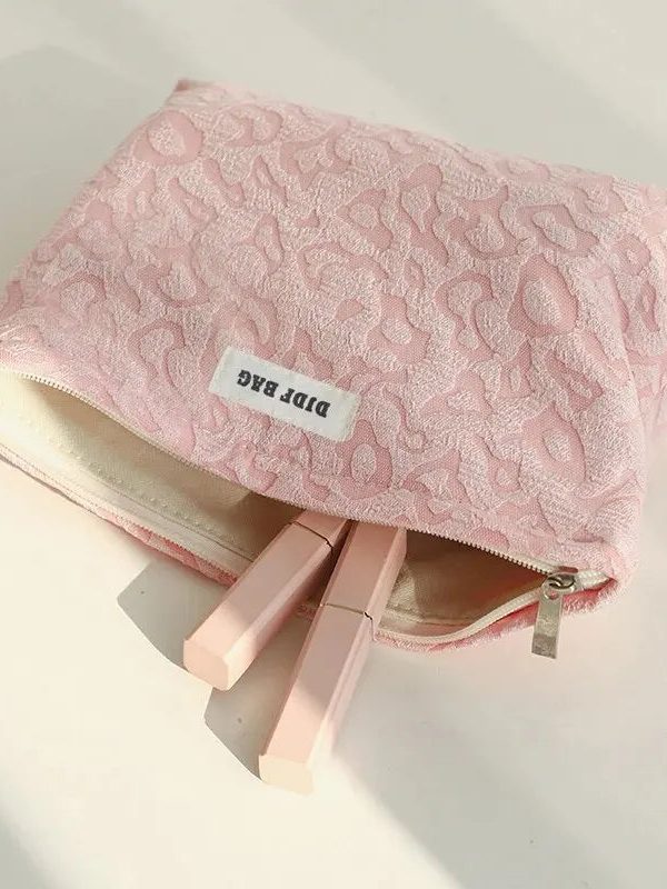 Soft Girl Pink Leopard Makeup Bag