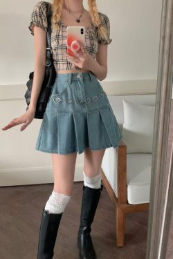Soft Girl Pleated Denim Mini Skirt