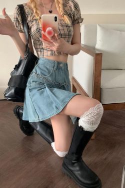 Soft Girl Pleated Denim Mini Skirt