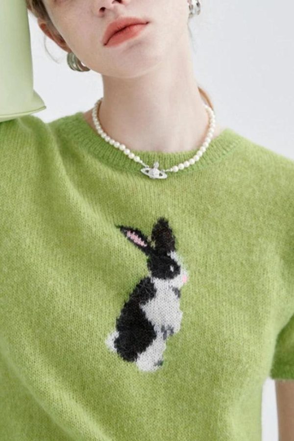 Soft Girl Rabbit Knitted Top