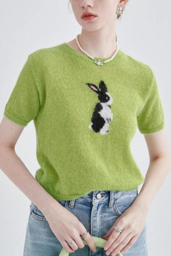 Soft Girl Rabbit Knitted Top