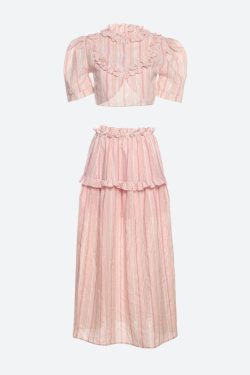 Soft Girl Striped Crop Top & Maxi Skirt Two Piece Set