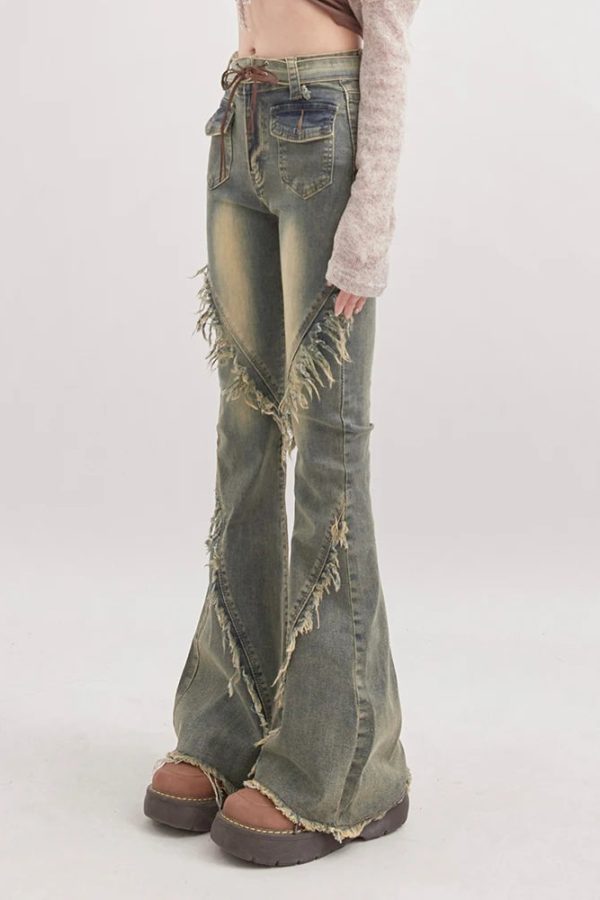 Soft Grunge Tasseled Flare Jeans