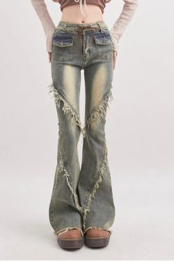 Soft Grunge Tasseled Flare Jeans
