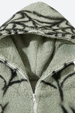 Spider Full Zip-Up Teddy Hoodie Jacket