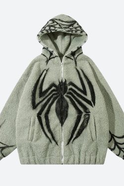 Spider Full Zip-Up Teddy Hoodie Jacket