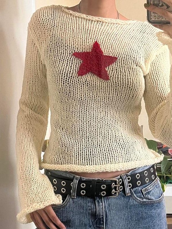 Star Embroidery Knitted Top