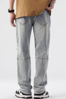 Straight Leg Distressed Knee Jeans