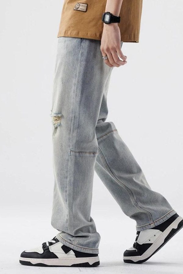 Straight Leg Distressed Knee Jeans