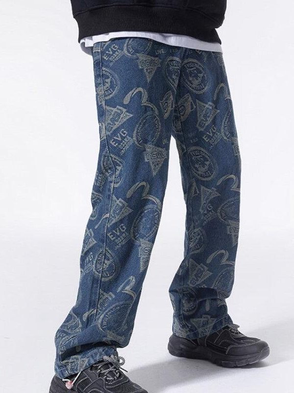 Straight Leg Printed Jeans