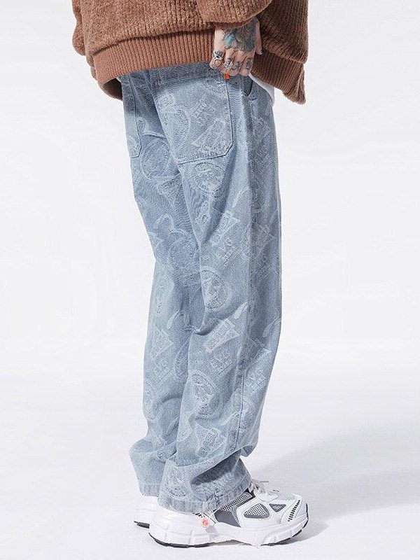 Straight Leg Printed Jeans
