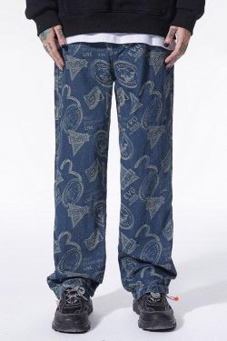 Straight Leg Printed Jeans