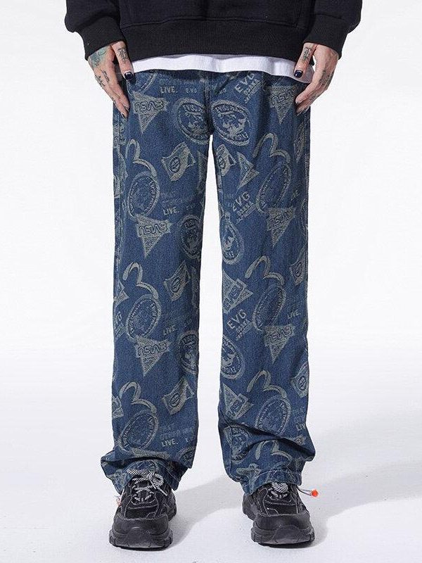 Straight Leg Printed Jeans