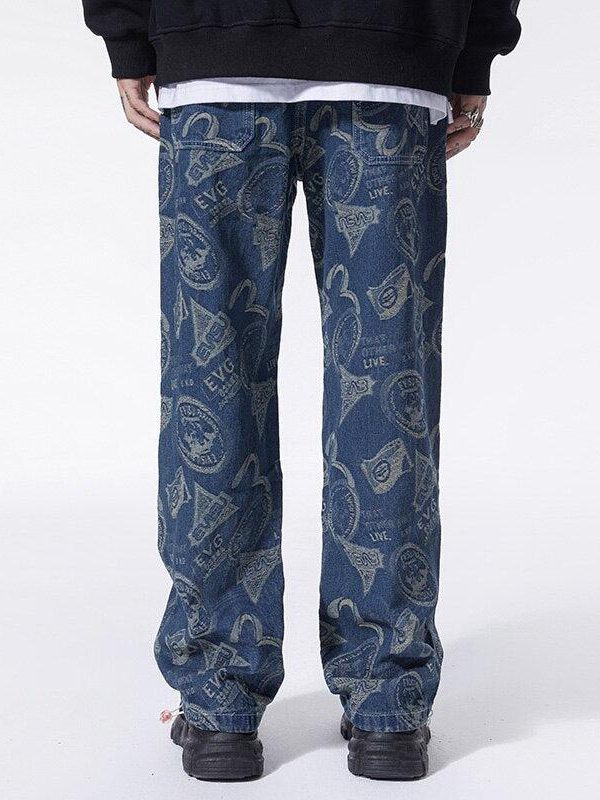 Straight Leg Printed Jeans