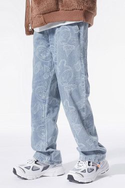 Straight Leg Printed Jeans