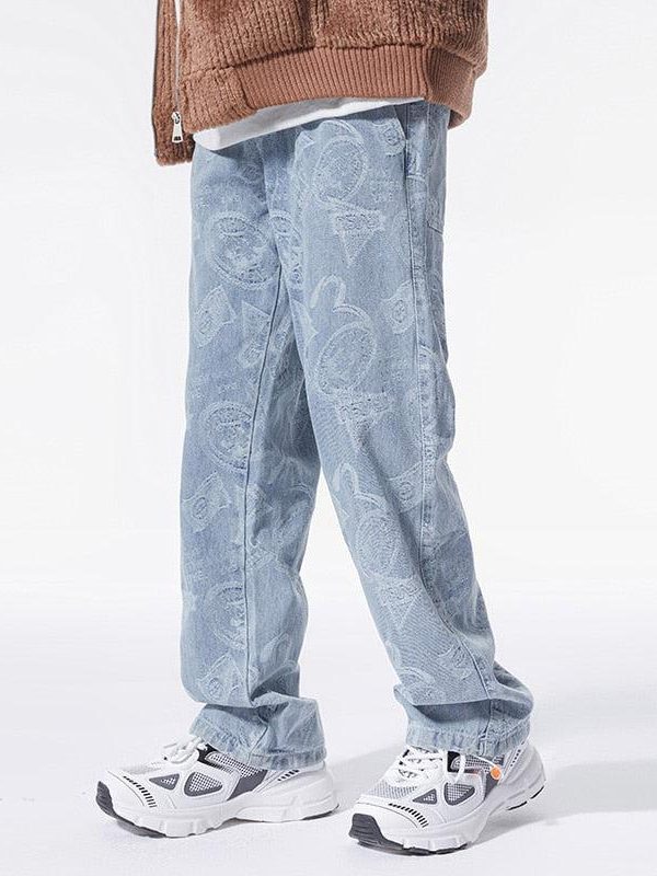 Straight Leg Printed Jeans