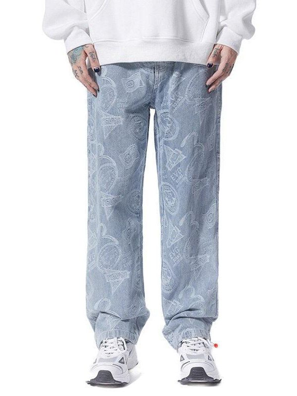 Straight Leg Printed Jeans