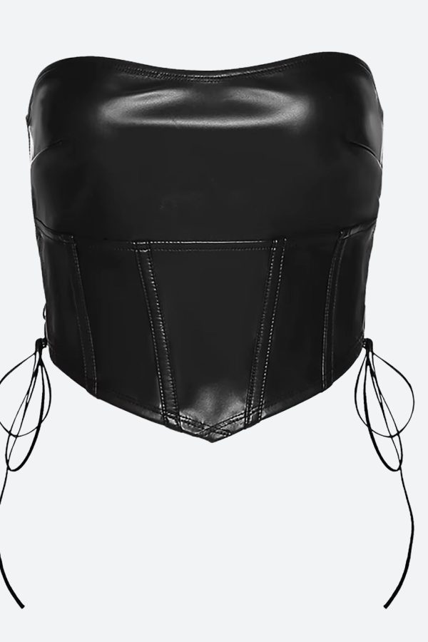 Strapless Faux Leather Crop Top