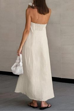 Strapless Linen Midi Dress