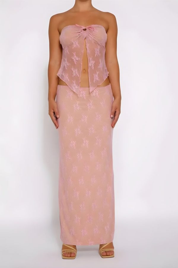 Strapless Sheer Top & Maxi Skirt Two Piece Set