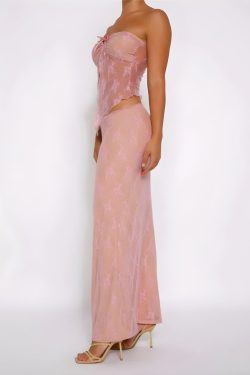 Strapless Sheer Top & Maxi Skirt Two Piece Set