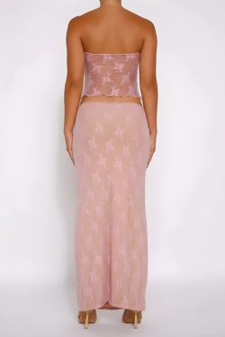 Strapless Sheer Top & Maxi Skirt Two Piece Set