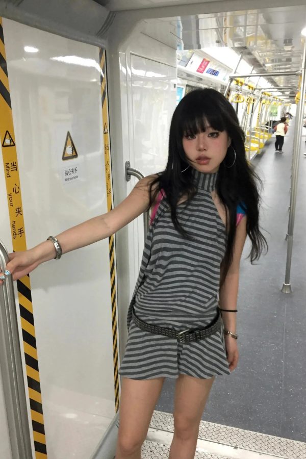 Striped Halter Neck Mini Dress