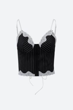 Striped Lace Trim Corset Top