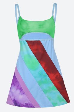 Striped Patch Satin Mini Dress