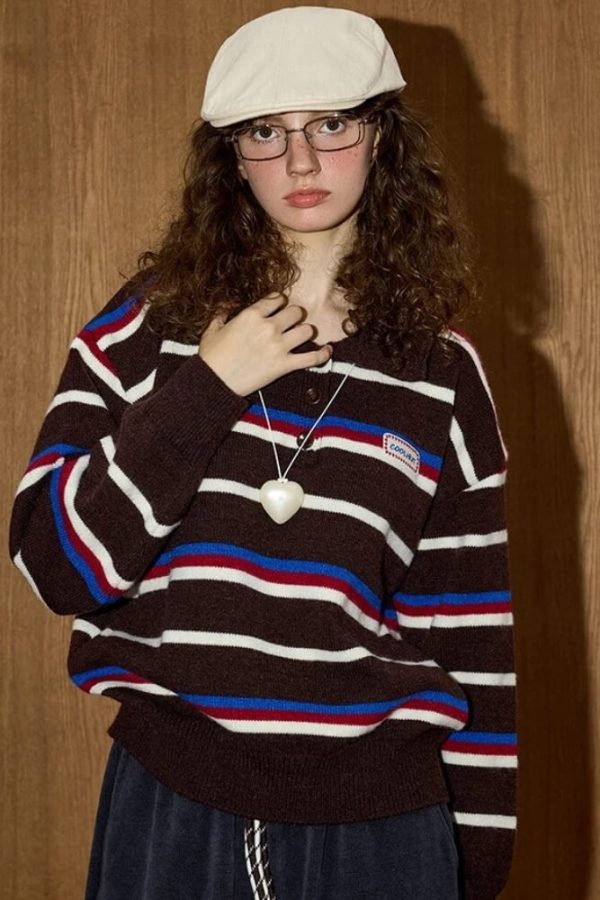 Striped Polo Collar Sweater