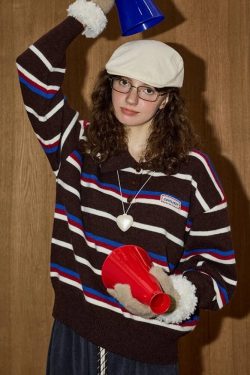 Striped Polo Collar Sweater