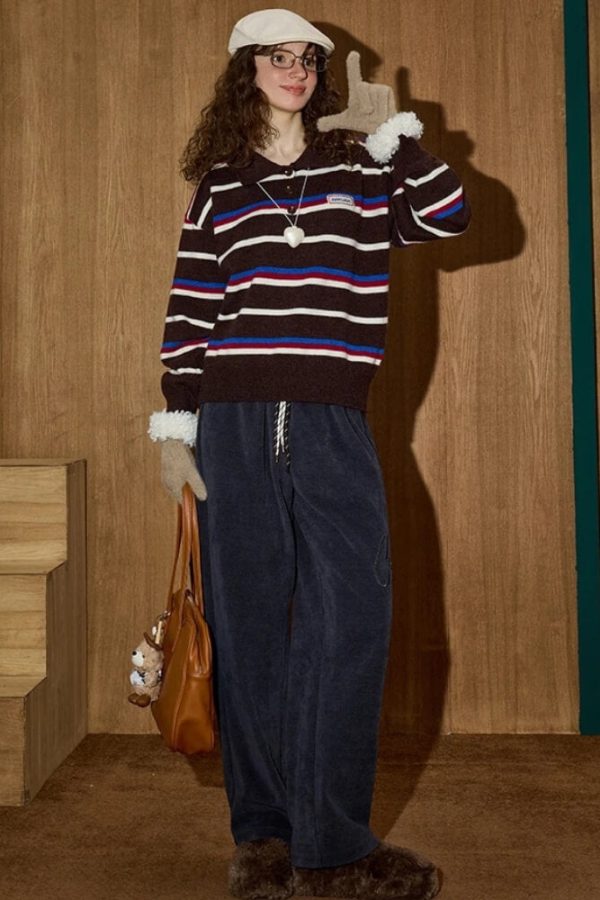 Striped Polo Collar Sweater