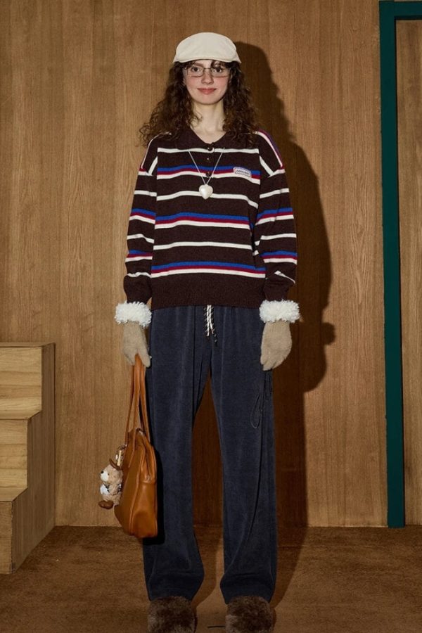 Striped Polo Collar Sweater