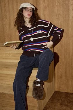 Striped Polo Collar Sweater