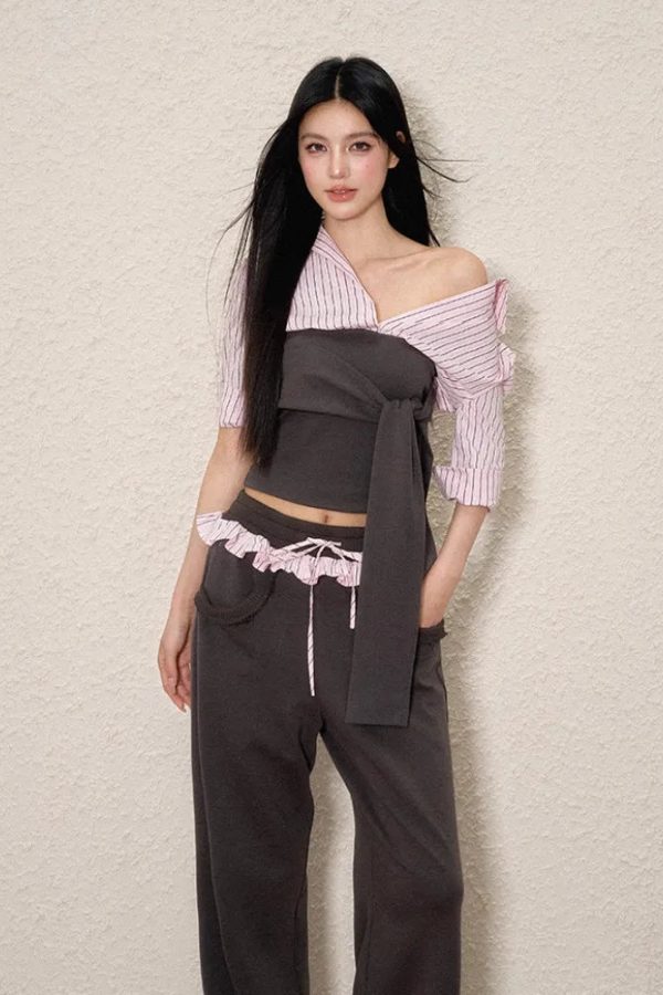 Striped Shirt Tie Top