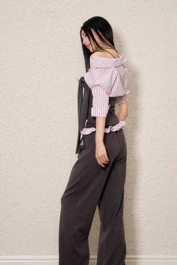 Striped Shirt Tie Top