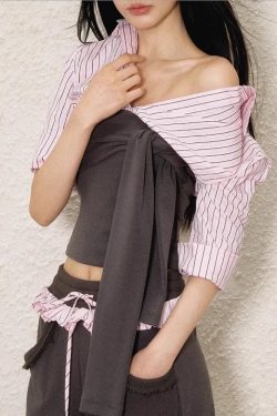 Striped Shirt Tie Top