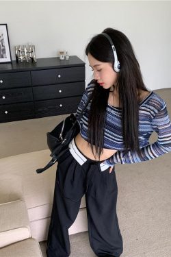 Striped Wide Neck Crop Sweater