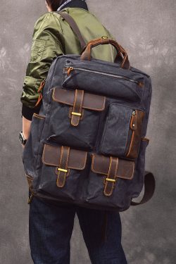 Style Army Green Pockets Cotton Backpack Bag