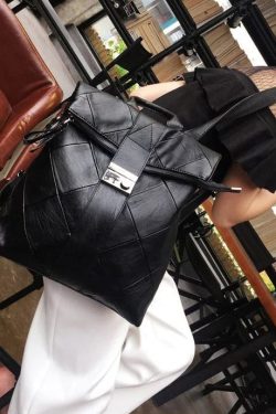 Style Black Plaid Large Capacity Faux Leather Versatile Backpack Bag