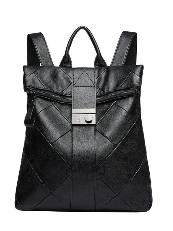 Style Black Plaid Large Capacity Faux Leather Versatile Backpack Bag