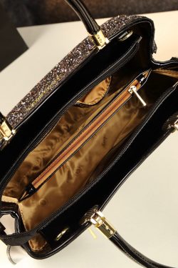 Style Black Zircon Large Capacity Faux Leather Tote Handbag