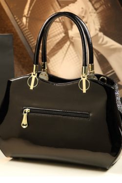 Style Black Zircon Large Capacity Faux Leather Tote Handbag