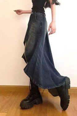 Style Blue Asymmetrical Design Denim Skirt Spring