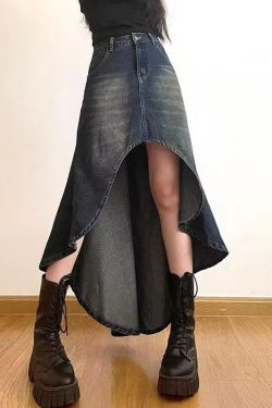 Style Blue Asymmetrical Design Denim Skirt Spring