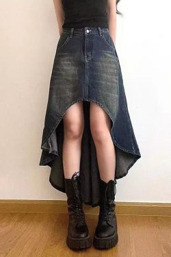 Style Blue Asymmetrical Design Denim Skirt Spring